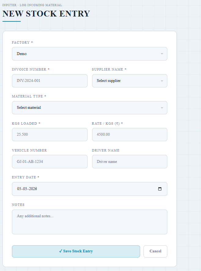 Inputer adding entry screen